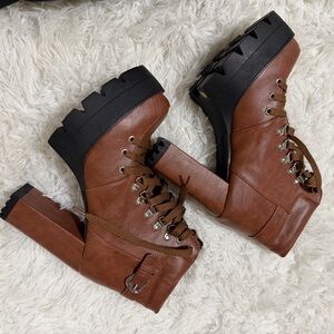 Brown Platform Combat Boots